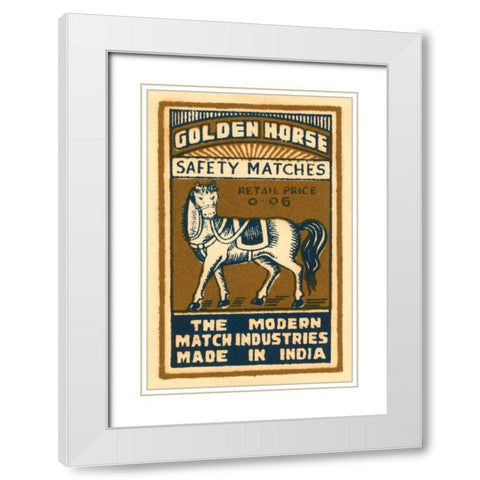 Golden Horse Safety Matches White Modern Wood Framed Art Print with Double Matting by Phillumenart