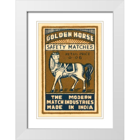 Golden Horse Safety Matches White Modern Wood Framed Art Print with Double Matting by Phillumenart