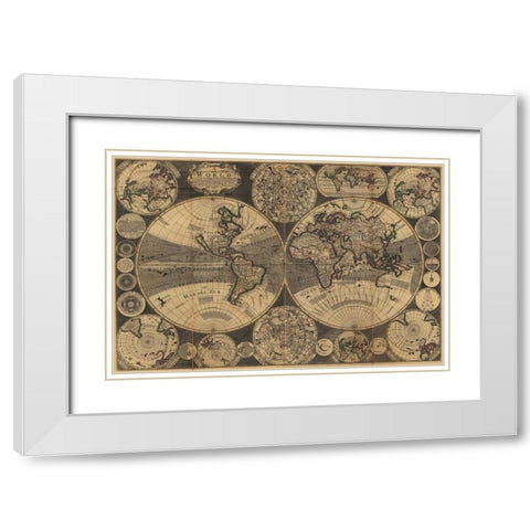 World Map with Planets White Modern Wood Framed Art Print with Double Matting by Godson, W.
