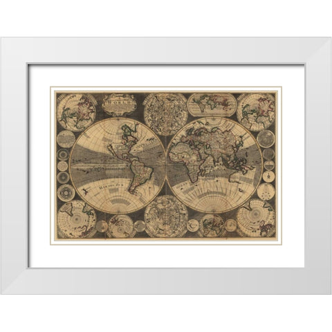 World Map with Planets White Modern Wood Framed Art Print with Double Matting by Godson, W.