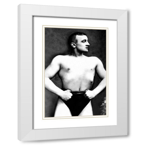 Bodybuilder with Thumbs Tucked in Belt White Modern Wood Framed Art Print with Double Matting by Vintage Muscle Men