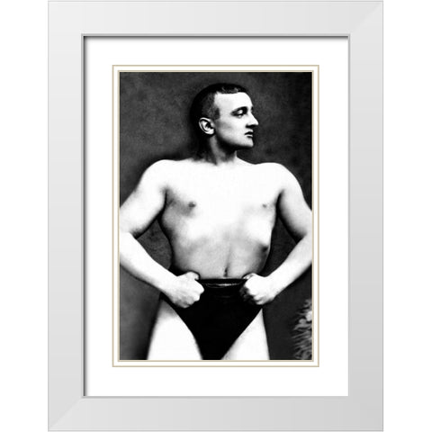 Bodybuilder with Thumbs Tucked in Belt White Modern Wood Framed Art Print with Double Matting by Vintage Muscle Men