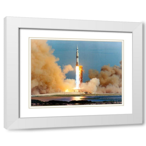 Launch of the Apollo 15 Mission to the Moon, 1971 White Modern Wood Framed Art Print with Double Matting by NASA