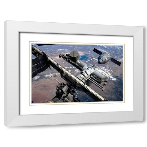 Orion Preparing to Dock with ISS, Project Constellation White Modern Wood Framed Art Print with Double Matting by NASA