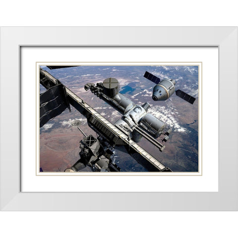 Orion Preparing to Dock with ISS, Project Constellation White Modern Wood Framed Art Print with Double Matting by NASA