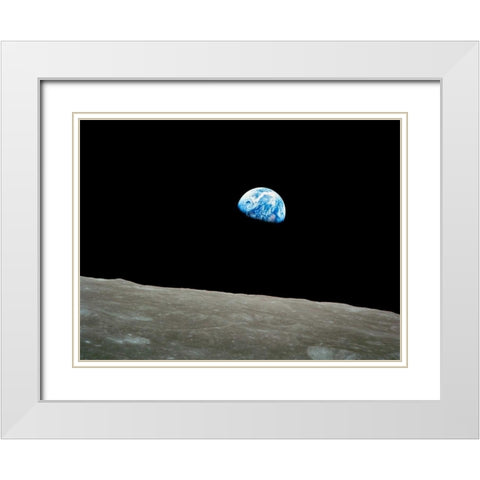 Earthrise, Apollo 8, December 24, 1968 White Modern Wood Framed Art Print with Double Matting by NASA