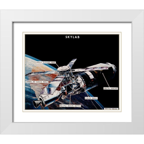 Skylab Components: Conceptual Drawing, 1974 White Modern Wood Framed Art Print with Double Matting by NASA
