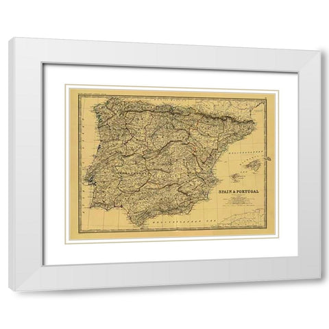 Spain, Portugal, 1861 - Tea Stained White Modern Wood Framed Art Print with Double Matting by Johnston, Alexander Keith