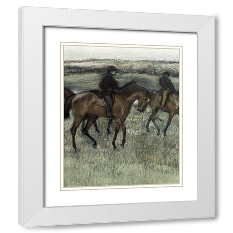 Race Horses (center) White Modern Wood Framed Art Print with Double Matting by Degas, Edgar