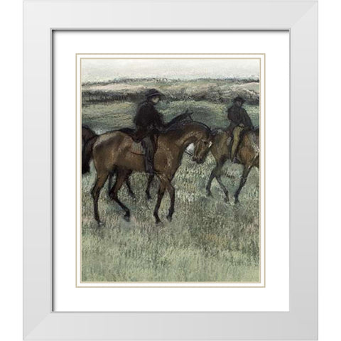 Race Horses (center) White Modern Wood Framed Art Print with Double Matting by Degas, Edgar