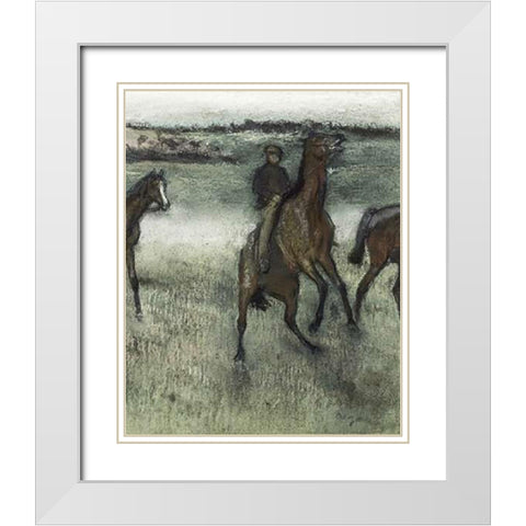 Race Horses (right) White Modern Wood Framed Art Print with Double Matting by Degas, Edgar