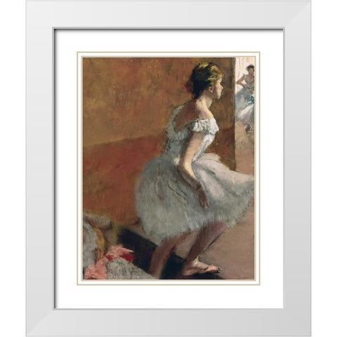 Danseuses Montant Un Escalier - center White Modern Wood Framed Art Print with Double Matting by Degas, Edgar