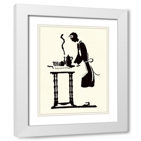 Maid Prepares Hot and Steaming Coffee White Modern Wood Framed Art Print with Double Matting by Parrish, Maxfield