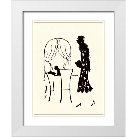 Dressed Woman Walks Into a Restaurant White Modern Wood Framed Art Print with Double Matting by Parrish, Maxfield