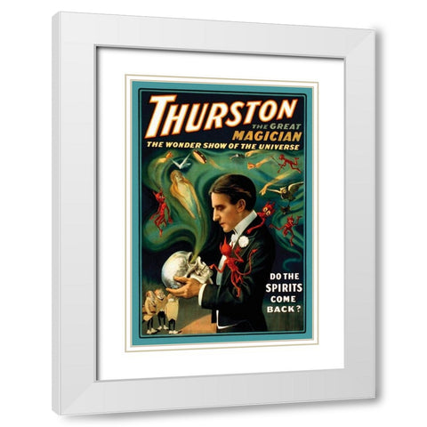 Magicians: Thurston the Great Magician: Do the Spirits Come Back? White Modern Wood Framed Art Print with Double Matting by Strobridge