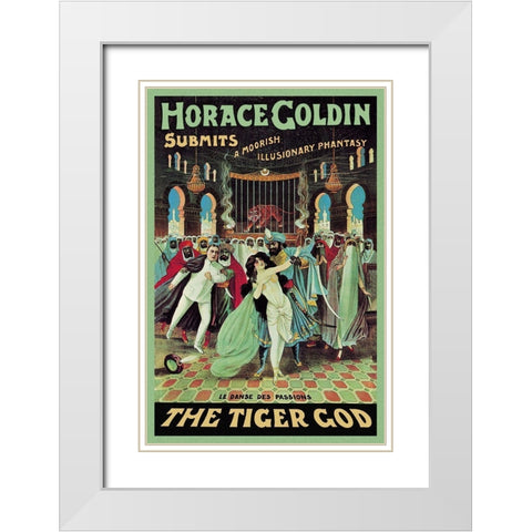 Magicians: Horace Goldin, Magician: The Tiger God White Modern Wood Framed Art Print with Double Matting by Strobridge