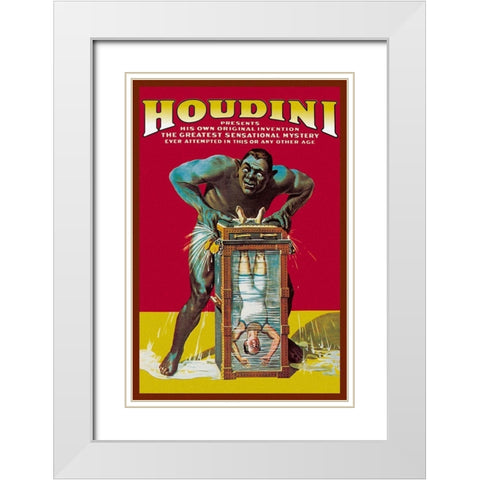 Magicians: Houdini White Modern Wood Framed Art Print with Double Matting by Strobridge