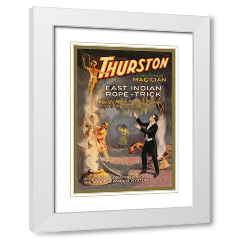 Magicians: East Indian Rope Trick: Thurston the Famous Magician White Modern Wood Framed Art Print with Double Matting by Strobridge