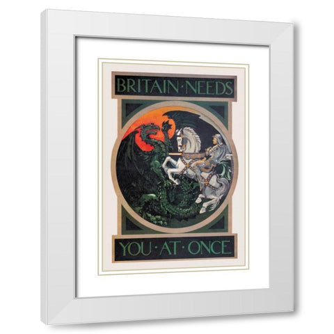WWI: Britain Needs You at Once White Modern Wood Framed Art Print with Double Matting by Anonymous