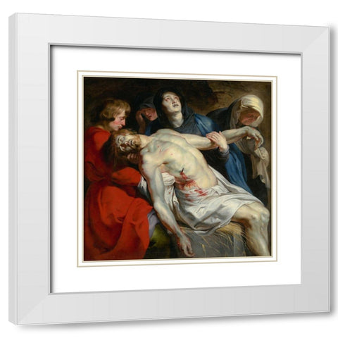 The Entombment White Modern Wood Framed Art Print with Double Matting by Rubens, Peter Paul