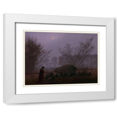 A Walk at Dusk White Modern Wood Framed Art Print with Double Matting by Friedrich, Caspar David