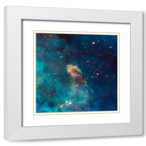 Jet in Carina - WFC3 UVIS Full Field White Modern Wood Framed Art Print with Double Matting by NASA