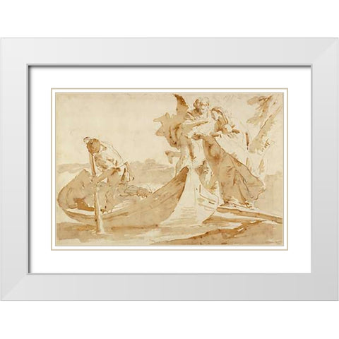 Flight into Egypt (recto); Various Studies (verso) White Modern Wood Framed Art Print with Double Matting by Tiepolo, Giovanni Battista