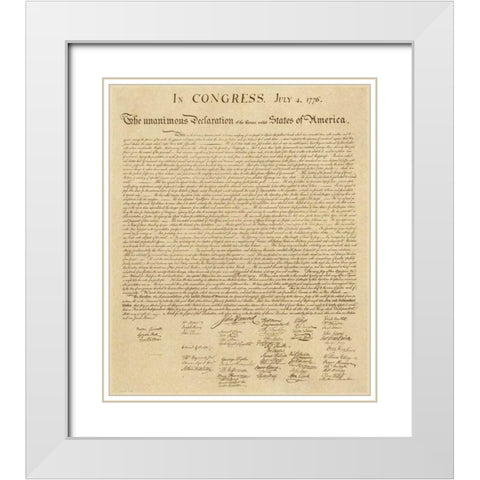 U.S. Declaration of Independence - Decorative Sepia White Modern Wood Framed Art Print with Double Matting by US Government