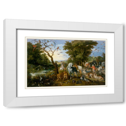 The Entry of the Animals into Noahs Ark White Modern Wood Framed Art Print with Double Matting by Jan Brueghel the Elder