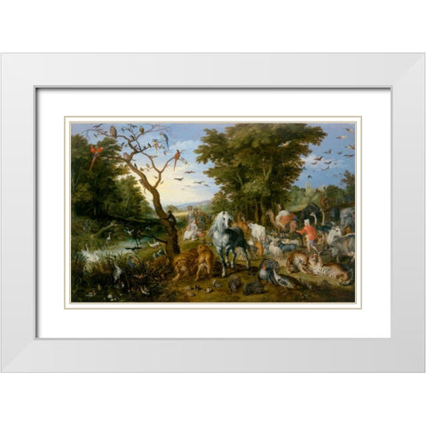 The Entry of the Animals into Noahs Ark White Modern Wood Framed Art Print with Double Matting by Jan Brueghel the Elder