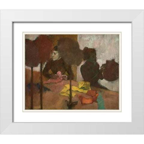 The Milliners White Modern Wood Framed Art Print with Double Matting by Degas, Edgar