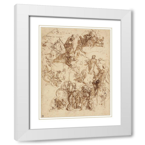 Sheet of Studies for The Martyrdom of Saint George White Modern Wood Framed Art Print with Double Matting by Veronese, Paolo