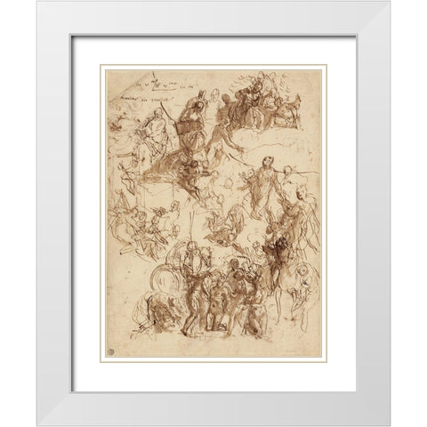 Sheet of Studies for The Martyrdom of Saint George White Modern Wood Framed Art Print with Double Matting by Veronese, Paolo