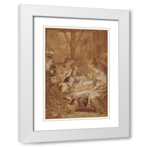 The Adoration of the Shepherds White Modern Wood Framed Art Print with Double Matting by Rubens, Peter Paul