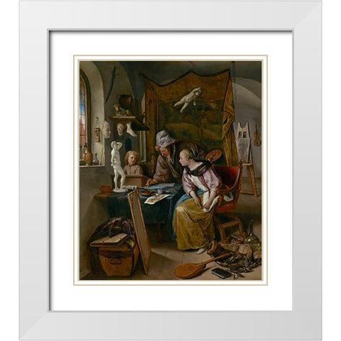 The Drawing Lesson White Modern Wood Framed Art Print with Double Matting by Steen, Jan