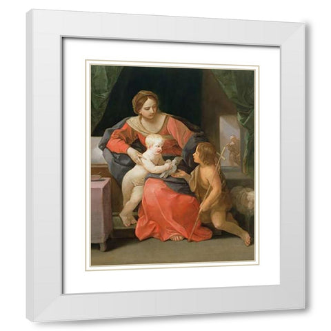 Virgin and Child with Saint John the Baptist White Modern Wood Framed Art Print with Double Matting by Reni, Guido