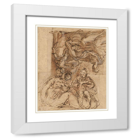Two Studies for a Holy Family White Modern Wood Framed Art Print with Double Matting by Parmigianino