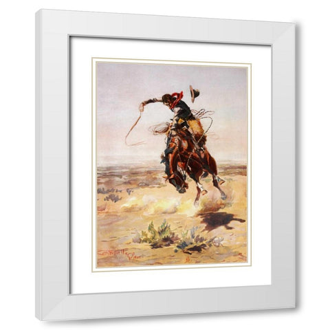A Bad Hoss, 1904 White Modern Wood Framed Art Print with Double Matting by Russell, Charles M.