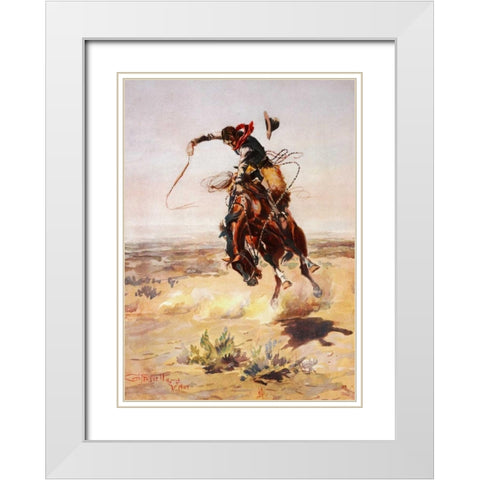 A Bad Hoss, 1904 White Modern Wood Framed Art Print with Double Matting by Russell, Charles M.