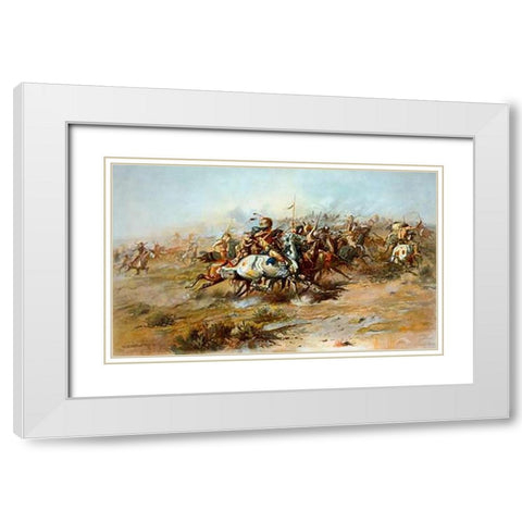 The Custer Fight, 1903 White Modern Wood Framed Art Print with Double Matting by Russell, Charles