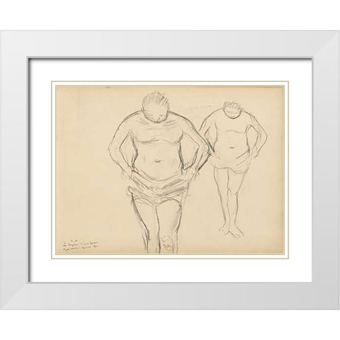 Copies of Cezannes Bathers White Modern Wood Framed Art Print with Double Matting by Degas, Edgar