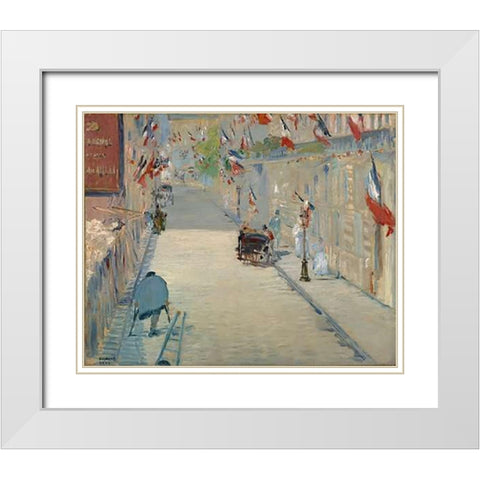 The Rue Mosnier with Flags White Modern Wood Framed Art Print with Double Matting by Manet, Edouard
