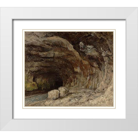 Grotto of Sarrazine near Nans-sous-Sainte-Anne White Modern Wood Framed Art Print with Double Matting by Courbet, Gustave