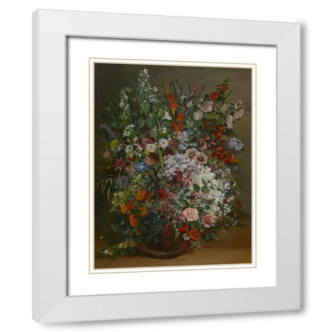 Bouquet of Flowers in a Vase White Modern Wood Framed Art Print with Double Matting by Courbet, Gustave