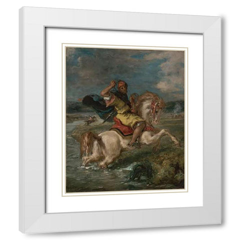 Moroccan Horseman Crossing a Ford White Modern Wood Framed Art Print with Double Matting by Delacroix, Eugene
