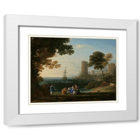 Coast View with the Abduction of Europa White Modern Wood Framed Art Print with Double Matting by Lorrain, Claude