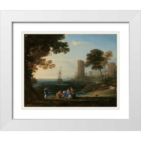 Coast View with the Abduction of Europa White Modern Wood Framed Art Print with Double Matting by Lorrain, Claude