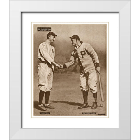 Ty Cobb And Honus Wagner, 1880 White Modern Wood Framed Art Print with Double Matting by Leopold Morse Goulston Baseball Collection,