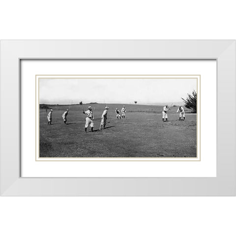 Eight Boys With A Ball And Four Bats, Playing Four Old Cat White Modern Wood Framed Art Print with Double Matting by A.G. Spalding Baseball Collection