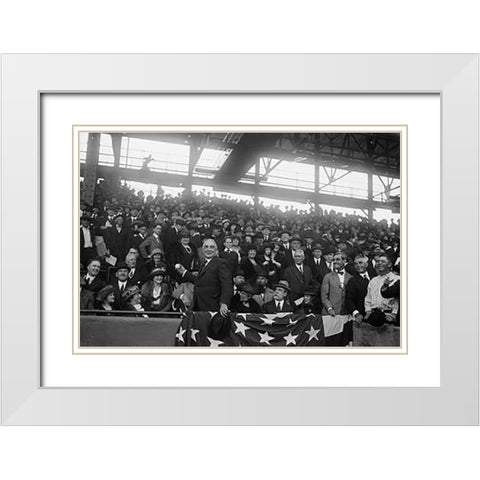 President Harding at Baseball Game, Washington White Modern Wood Framed Art Print with Double Matting by Harris and Ewing Collection